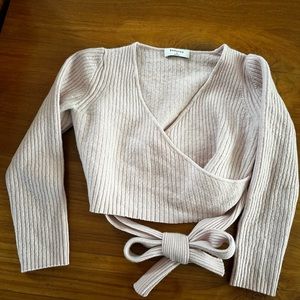 Babaton baby pink cropped sweater size Medium with tie waist Good Used condition